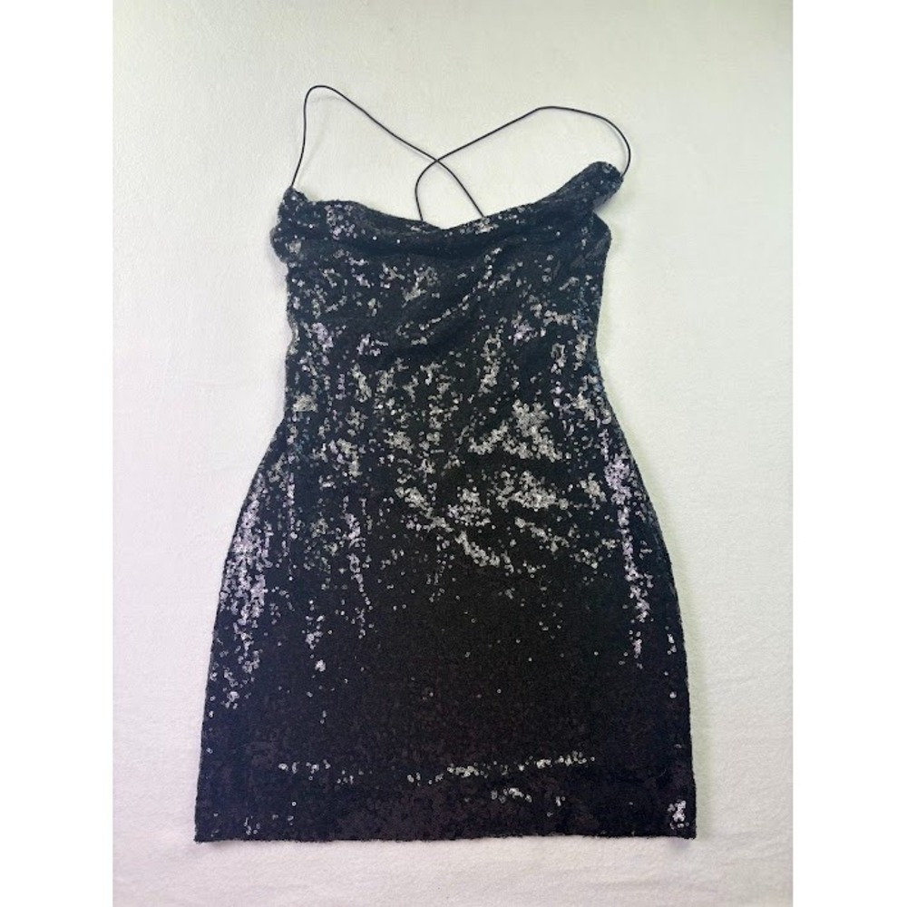 Windsor Women's Size Large Black Sequined Mini‎ Dress Sparkly Party Stretchy